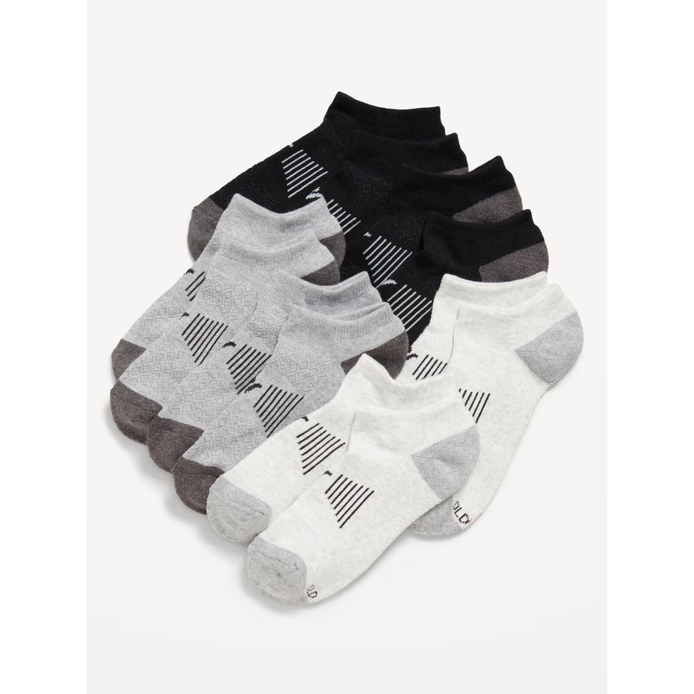 Old Navy Boy's 6-Pack Go-Dry Performance Ankle Socks - Gray, White, Black - L